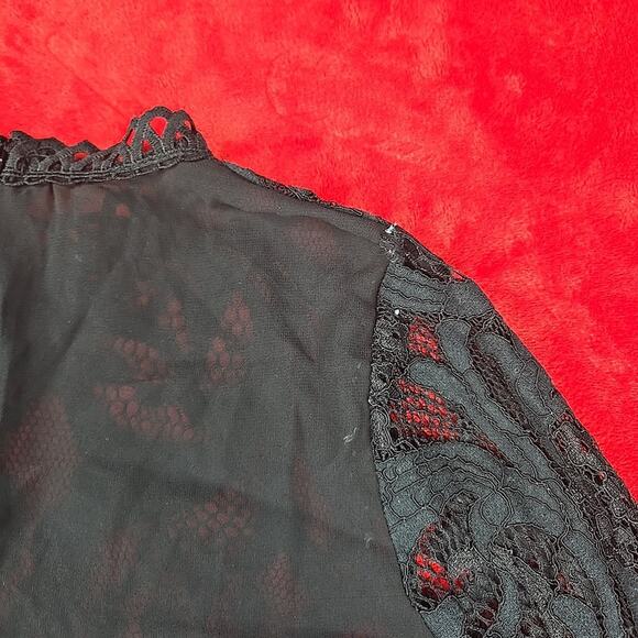 Peach Black Sheer Lace Blouse Floral Scalloped Trim Whimsigoth Coquette Size M - Picture 15 of 16